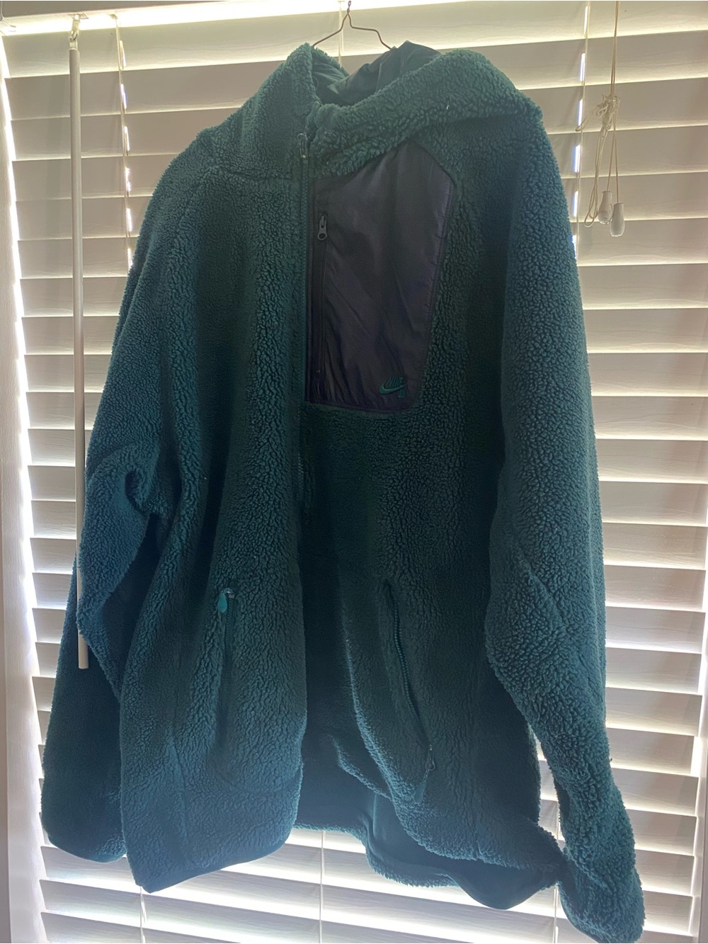 Nike Dark Teal Sherpa Fleece Hooded Jacket with Chest Pocket